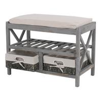 SCHUHREGAL SITZBANK Grau, Cremeweiß - Weiß/Grau, Holz (65/45/34cm) - MCW