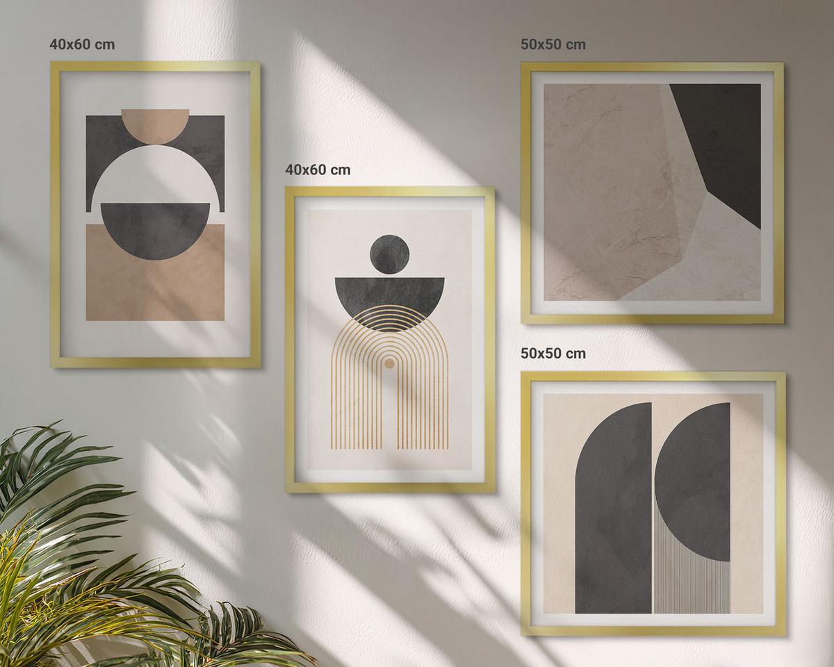 BILDER SET 4er Set - 50x50 cm & 40x60 cm Goldrahmen - Abstrakte Formen beige braun - Goldfarben, Kunststoff (50/50cm) - TULUP