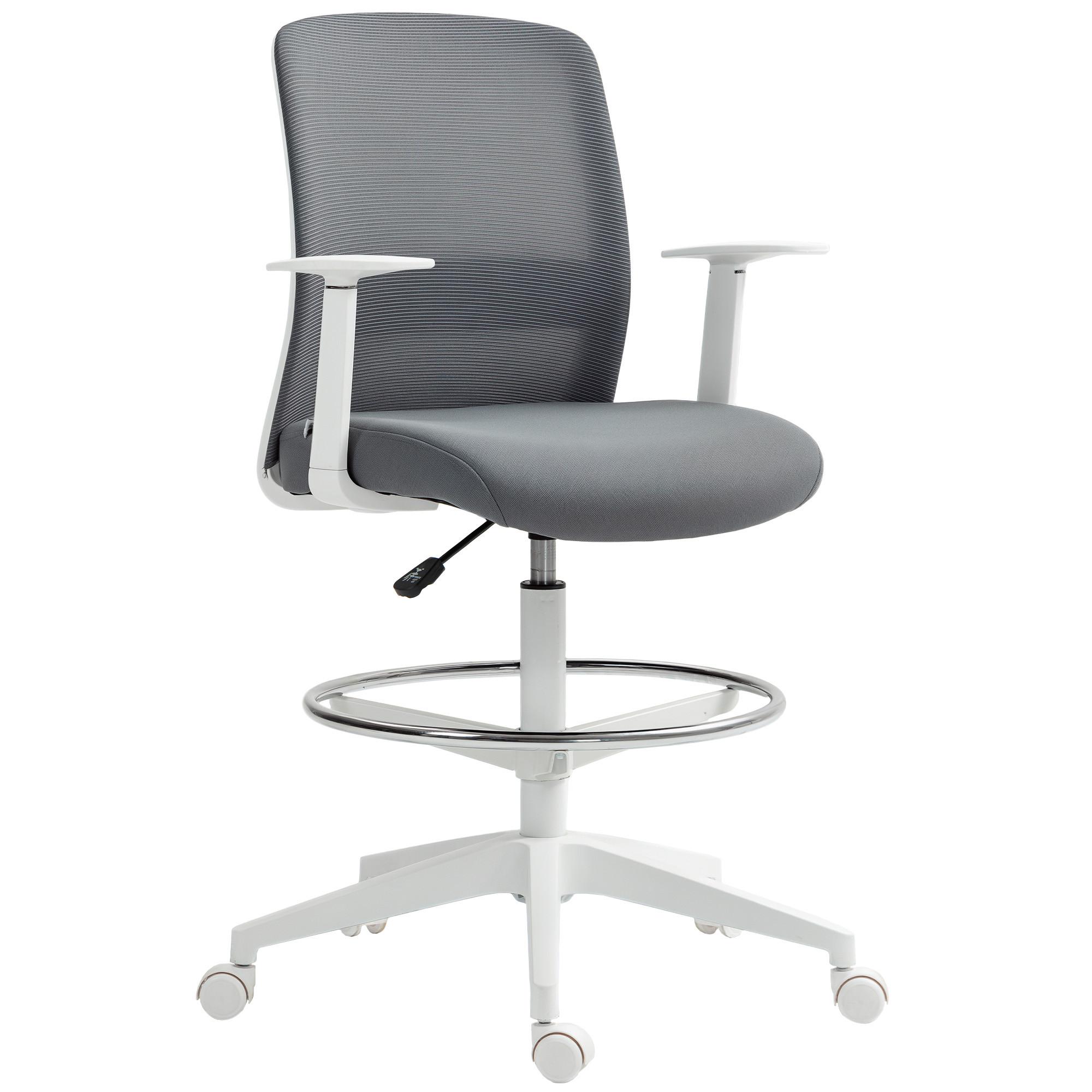 BÜROSTUHL Ergonomischer Schreibtischstuhl mit Armlehne, Fußring, Grau - Grau, Textil (57.5/121/61.5cm) - HOMCOM