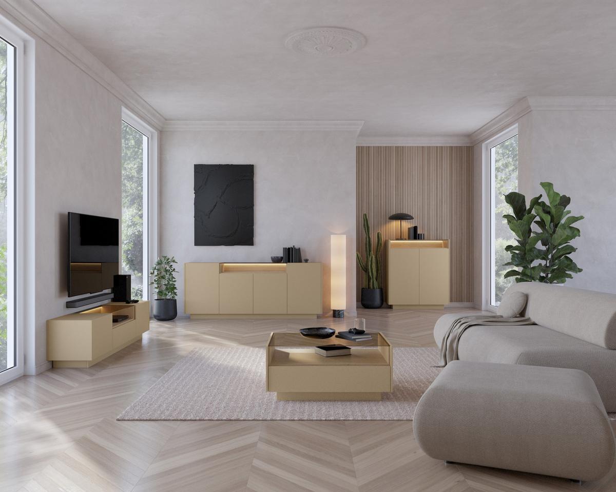 KOMMODE PORTA 203/83/39,5cm mit Schubladen 4 Türen Beige - Eichefarben/Beige, Holzwerkstoff (203/83/39.5cm) - MASSENO
