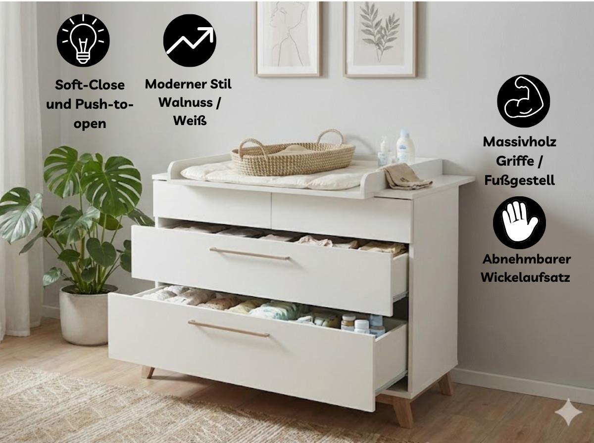 WICKELKOMMODE LINA Soft-Close / Push-to-open - Walnussfarben/Weiß, Holz/Holzwerkstoff (115/96/77cm) - arthur berndt