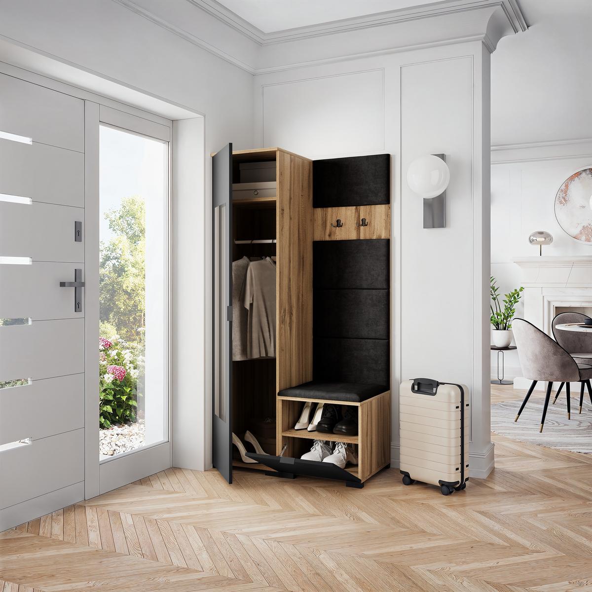 GARDEROBENSCHRANK LORI 95/181/51 cm Modern Eiche Wotan - Eiche Wotan/Schwarz, Holzwerkstoff (95/181/51cm) - MASSENO