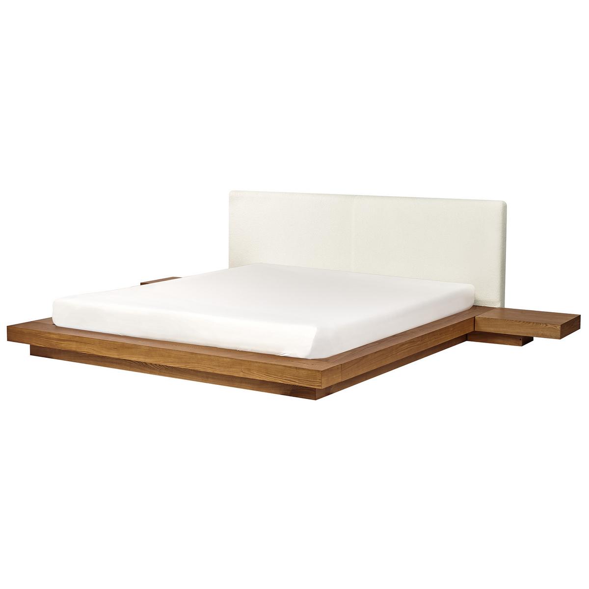 BETT mit LED 180/200 cm MDF-Platte Hellbraun Zen - Hellbraun, Holz (180/200cm) - Beliani
