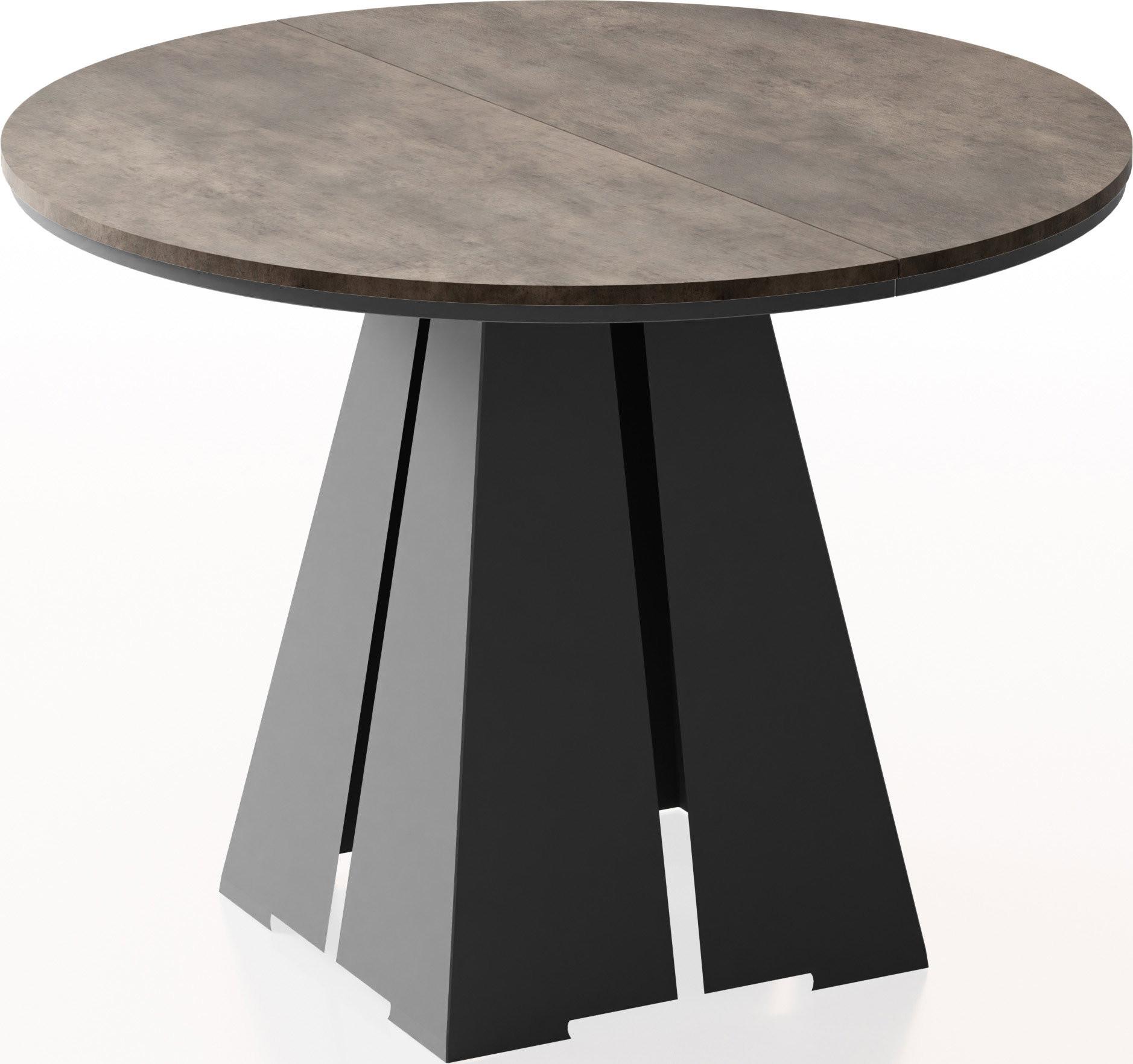 ESSTISCH Kova runder ausziehbarer, Dunkelgrauer Chicago Beton 100-180/100/76 cm - Dunkelgrau/Schwarz, Holzwerkstoff/Metall (100/176/76cm) - WFL GROUP