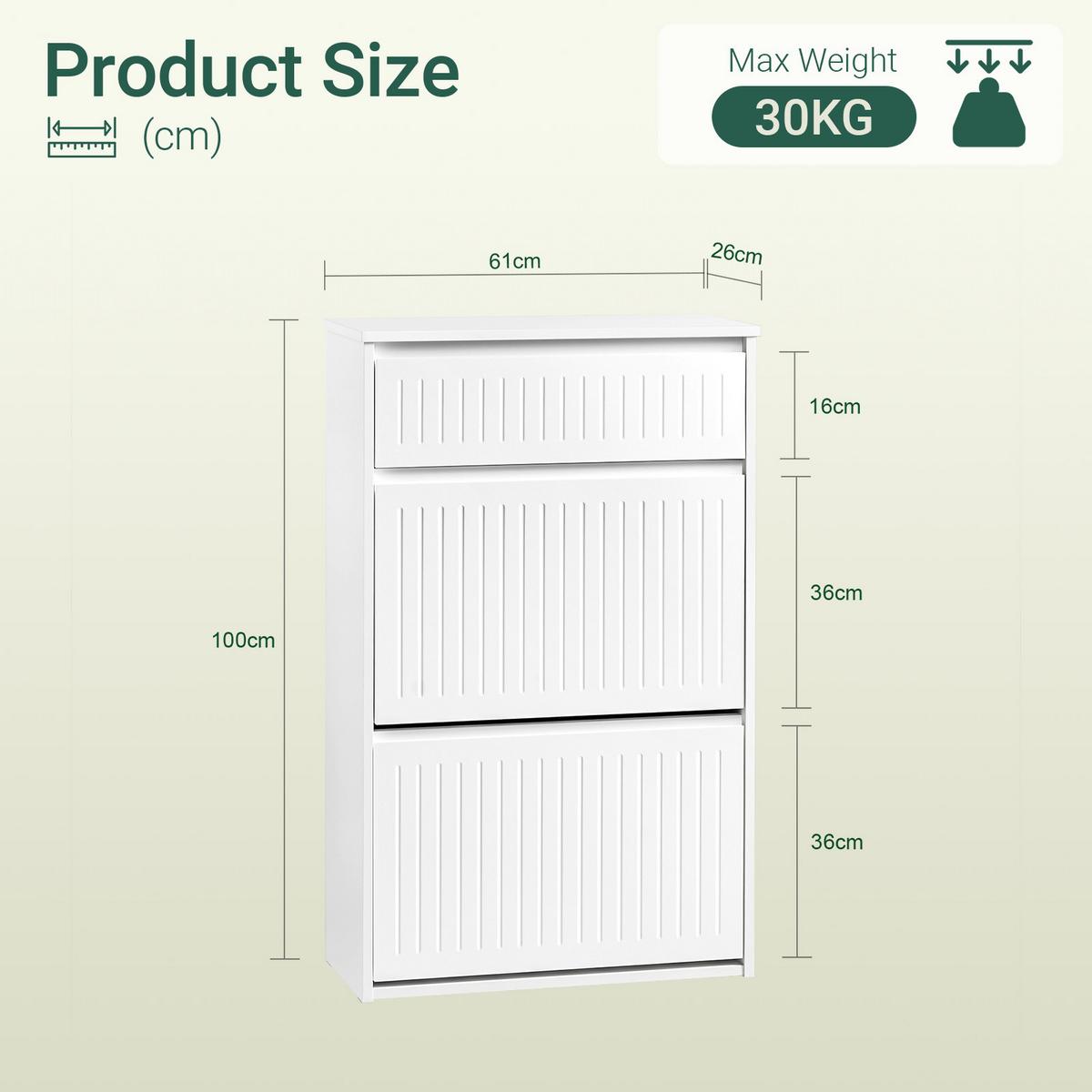 SCHUHSCHRANK mit 2 Klappen Weiß - Weiß, Holzwerkstoff (61/100/26cm) - SoBuy