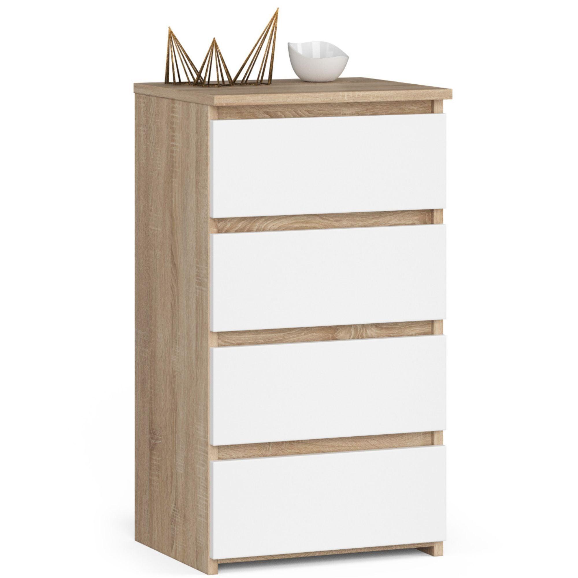 KOMMODE Eiche Sonoma, Weiß 74/40/35 - Weiß, Holzwerkstoff (40/74/35cm) - RAUMHIRSCH FURNITURE