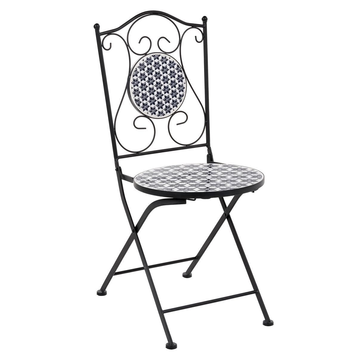 GARTENSTUHL 2er Set klappbar Metall Weiß/Blau Sirolo - Blau/Schwarz, Metall (40/90/44cm) - Beliani