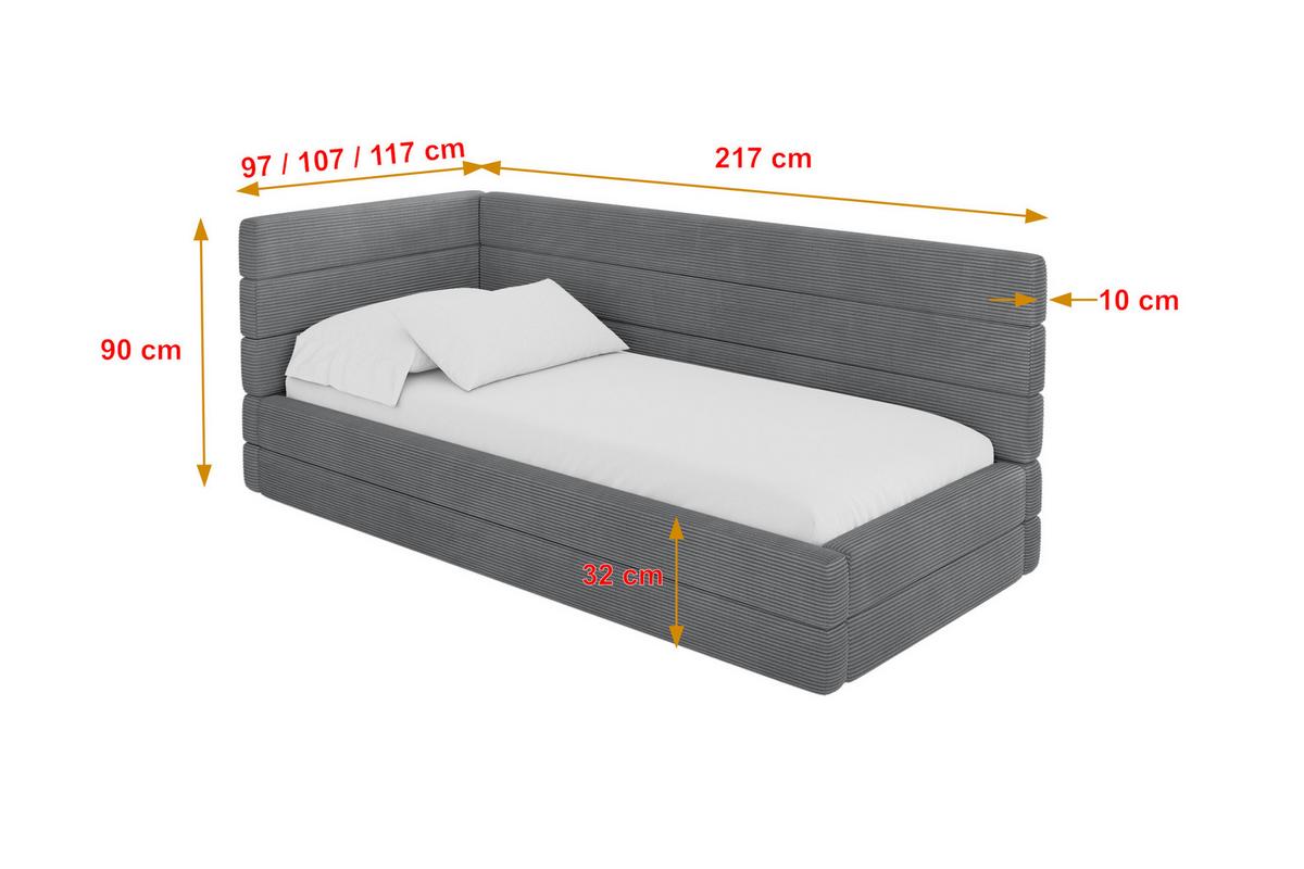 EINZELLBETT Jugendbett mit Bettkasten, Rechts - BEMY 100x200 Dunkelgrau - Schieferfarben, Holzwerkstoff/Textil (100/200cm) - ALTDECOR