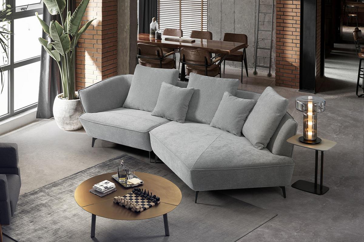 DESIGNSOFA GARBO Grau Webstoff - Schwarz/Grau, Textil/Metall (280/92/158cm) - KAWOLA