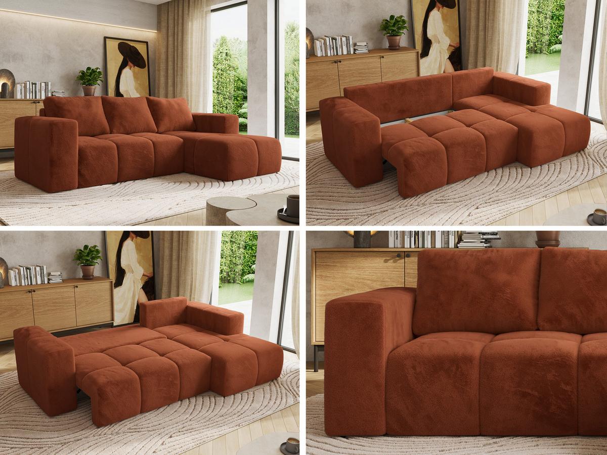 ECKSOFA MONIVA Orange Plüsch - Rechts - Schwarz/Orange, Kunststoff/Textil (266/164cm) - MKS