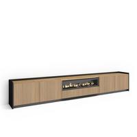 LOWBOARD, Eiche und Schwarz, 310/37/50cm, Elektrokamin, Led - Eichefarben, Holzwerkstoff (310/50/37cm) - Skraut Home
