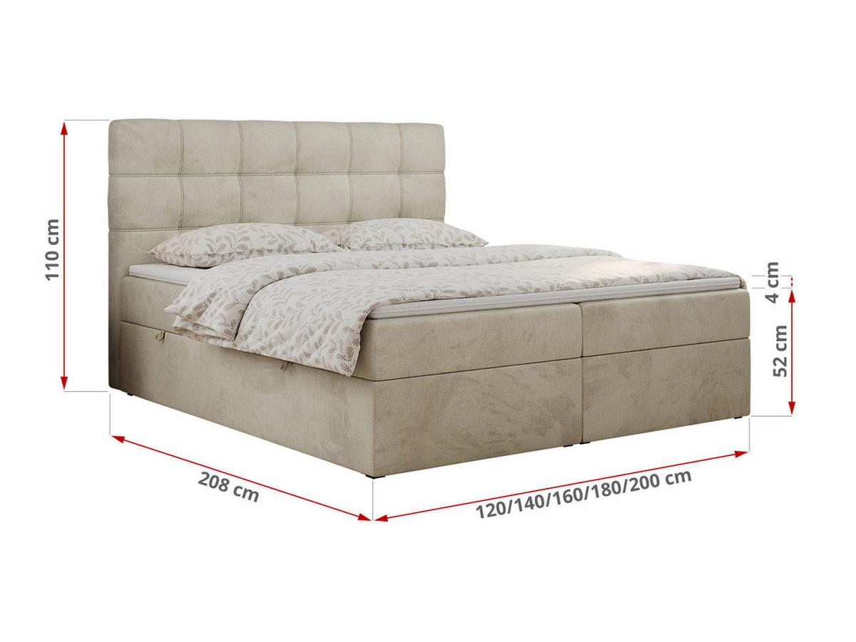 BOXBETT ERNI 160/200 - Beige Velvet - H3 - Beige, Holz/Textil (160/200cm) - MKS