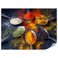 FOTOTAPETE für Küche Gewürzlöffel Orientalisch Curry Kurkuma Pfeffer 150x105 - Beige/Rot, Papier (150/105cm) - Muralo