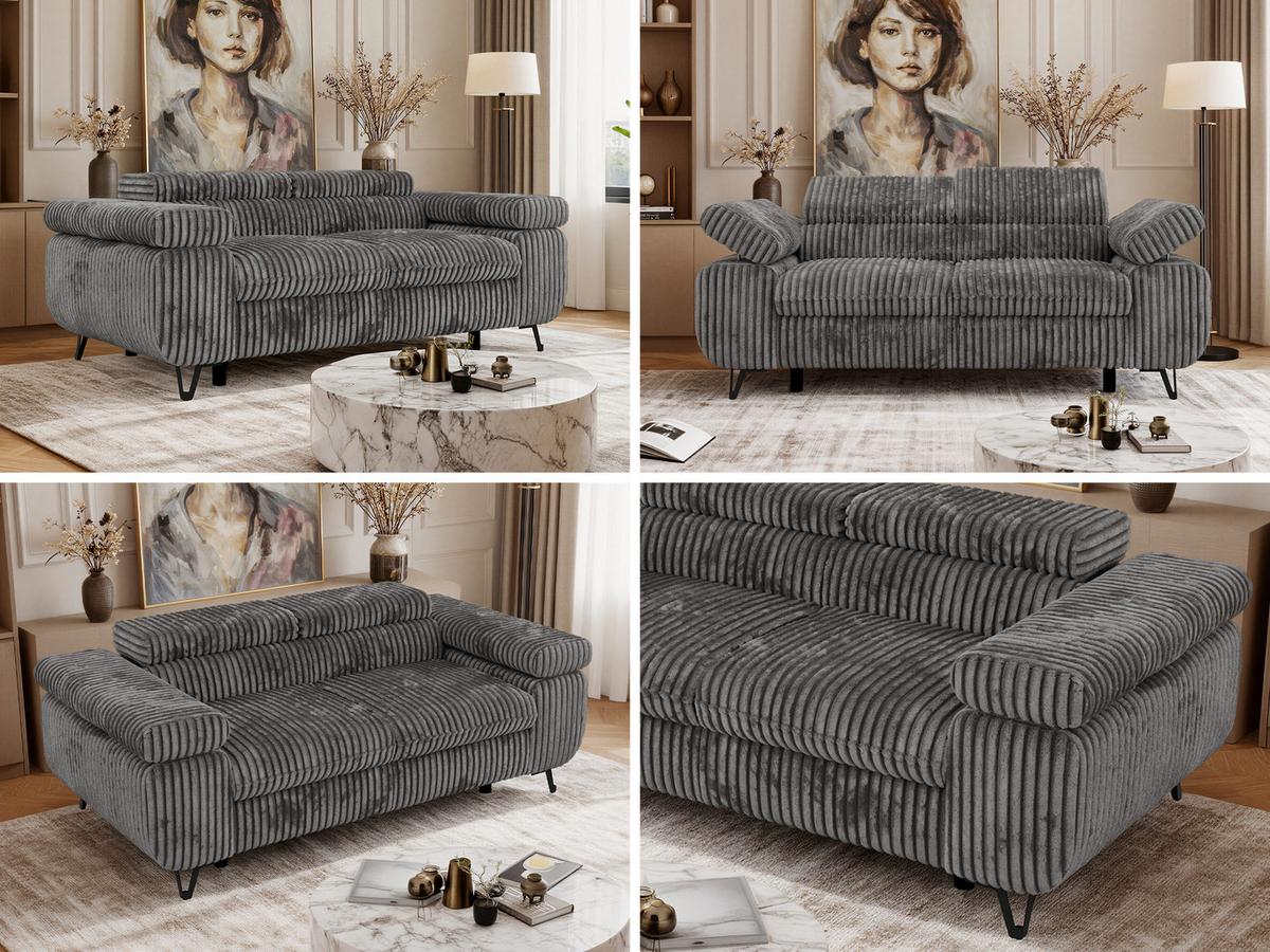 2-SITZER SOFA PETER - Grau Cord - Schwarz/Grau, Textil/Metall (200/76/99cm) - MKS