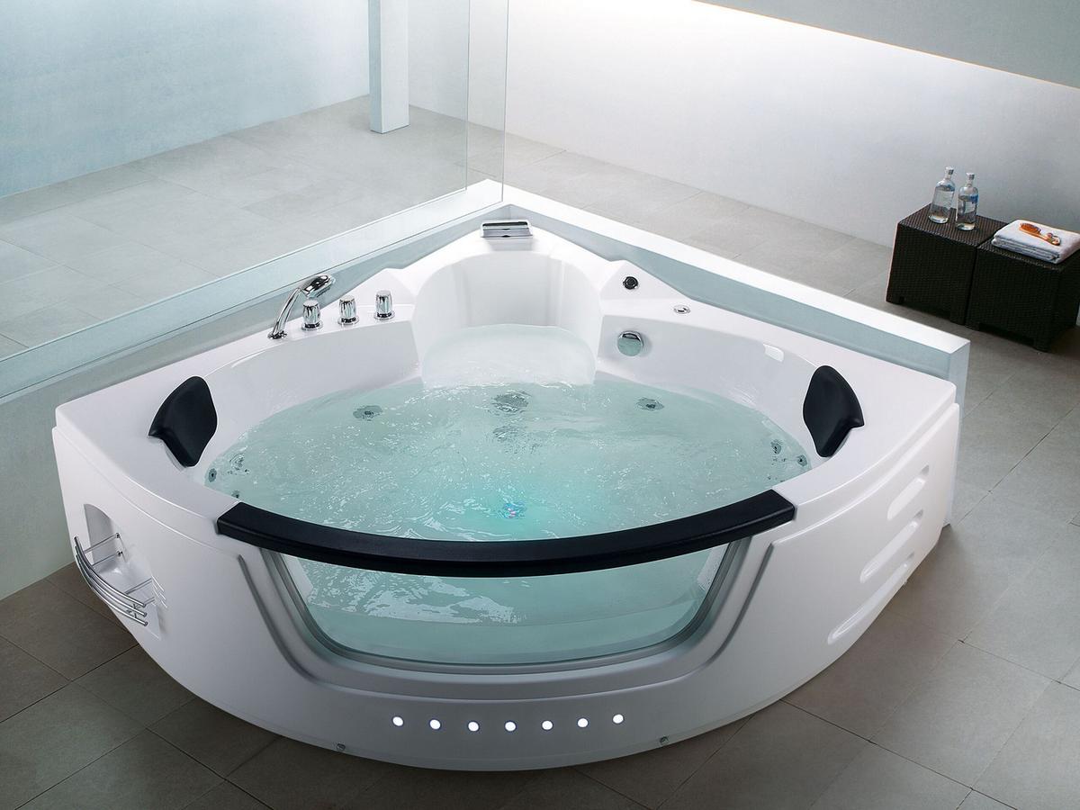 WHIRLPOOL-BADEWANNE mit LED 155x214x60 cm weiß Martinica - Weiß, Kunststoff (155/60/214cm) - Beliani