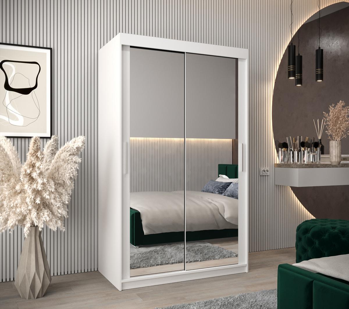 SCHWEBETÜRENSCHRANK 200/120/62 2-türig - Silberfarben/Weiß, Holz/Kunststoff (120/200/62cm) - MÖBEL KRYSPOL