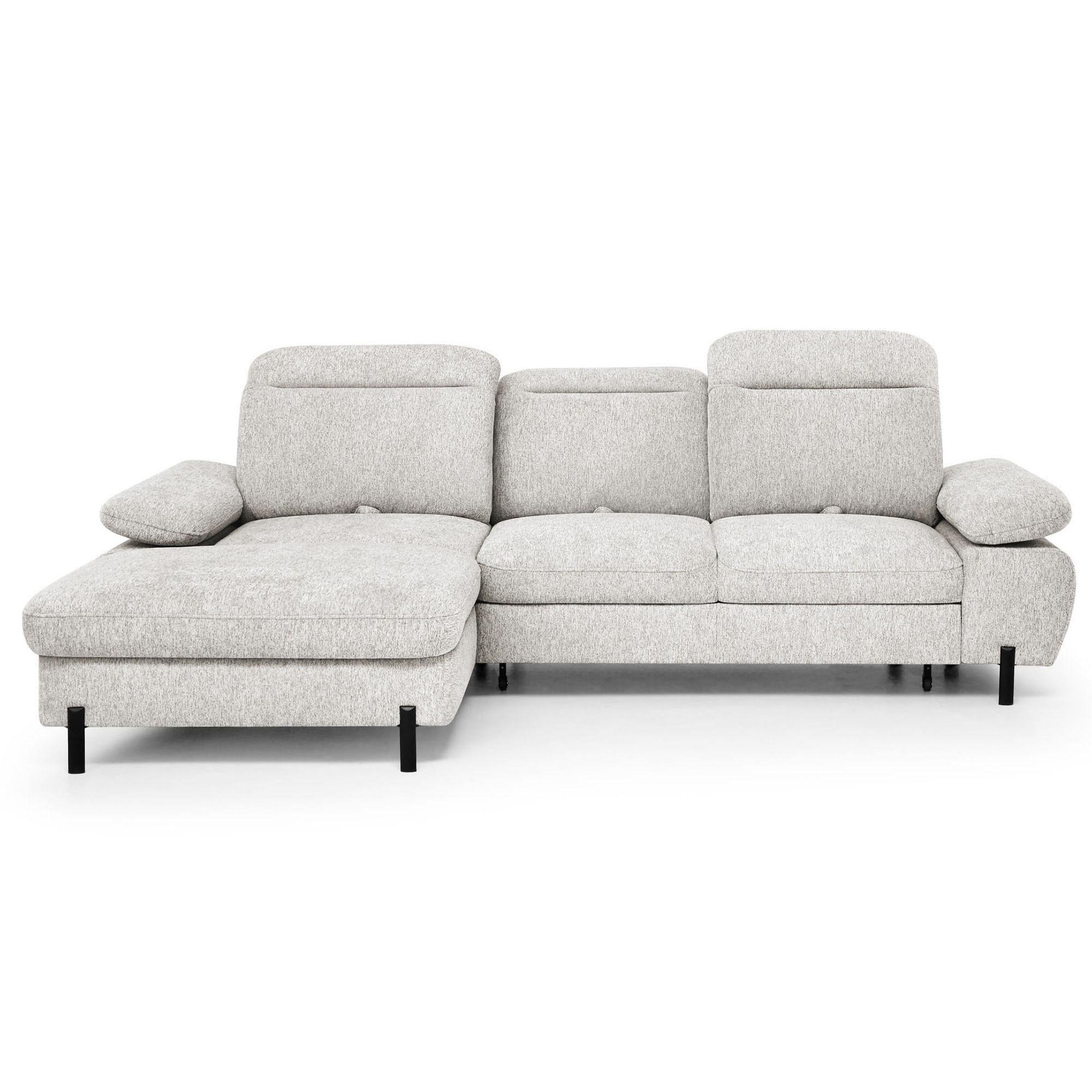 ECKSCHLAFSOFA Sora Mini mit verstellbaren Kopfstützen und Schlaffunktion, Chenille-Stoff, Beige, Links - Beige/Schwarz, Textil (285/190cm) - Beautysofa