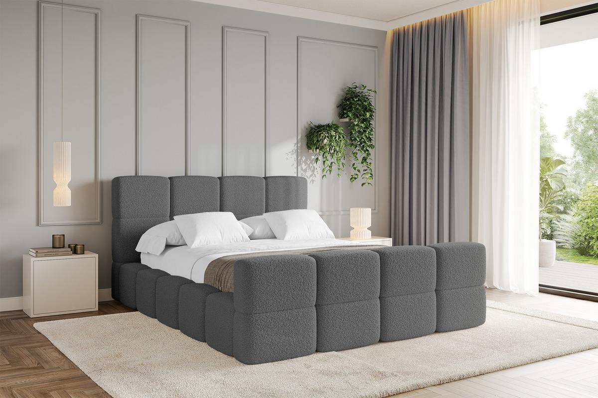 POLSTERBETT mit Bettkasten und Lattenrost, Bett mit Matratze H3/H4, Kopfteil, Boxbett, Doppelbett mit Stauraum - NATA-Z 200x200 Grau - Grau, Holzwerkstoff/Textil (200/200cm) - ALTDECOR