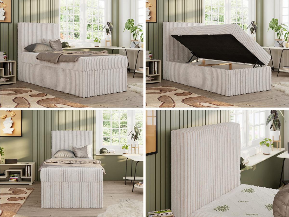 JUGENDBETT TILIO 90/200 - Beige Cord - H3 - Links Seite - Beige, Textil (90/200cm) - MKS