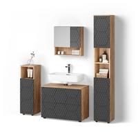 BADMÖBEL-SET Ronco Anthrazit mit Wabenstruktur 4 Teile, mit Schubladenschrank und Hochschrank - Anthrazit, Holzwerkstoff (80/58/41cm) - Livinity®