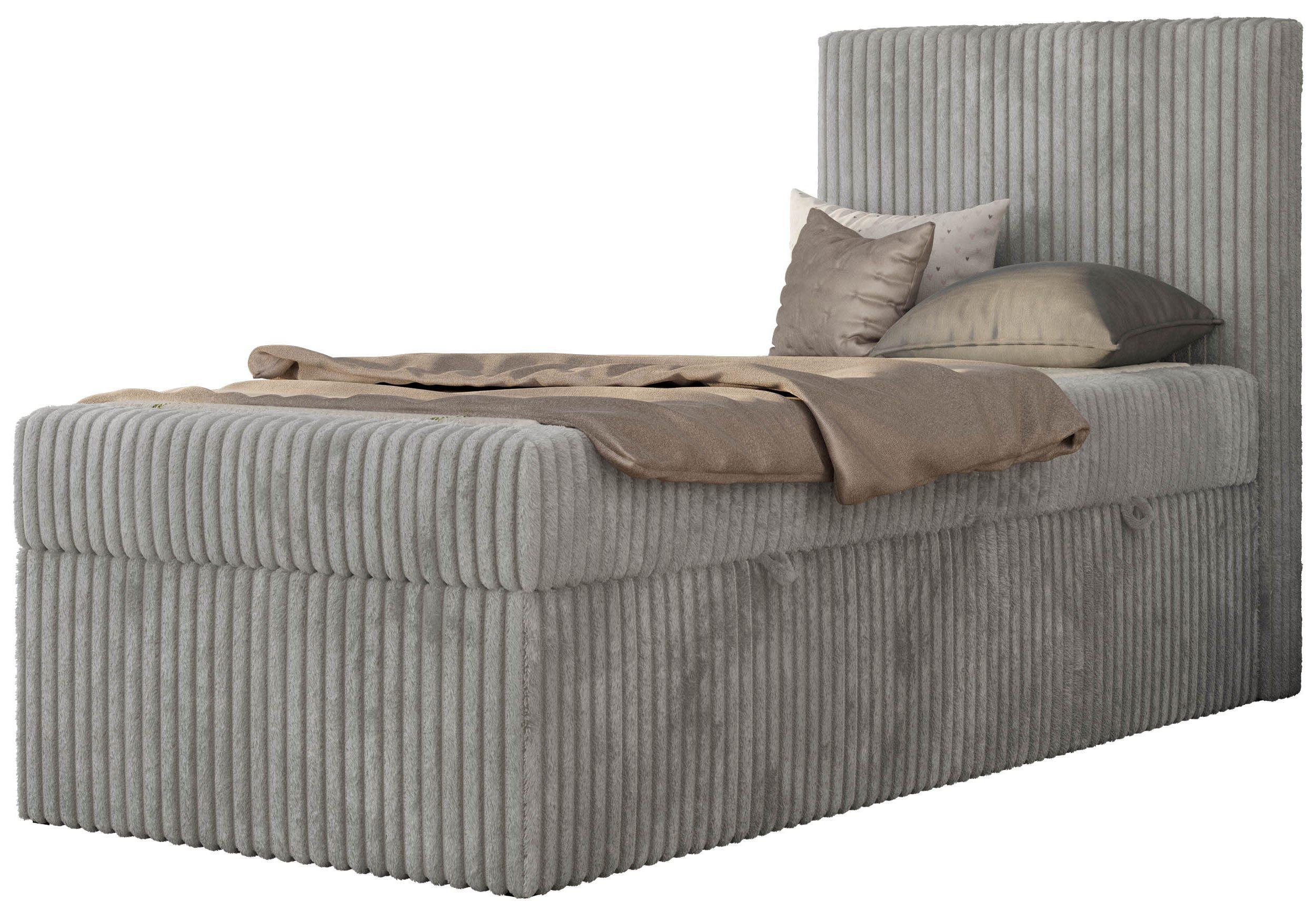 JUGENDBETT TILIO 90/200 - Hellgrau - H3 - Rechts Seite - Hellgrau, Textil (200/90cm) - MKS