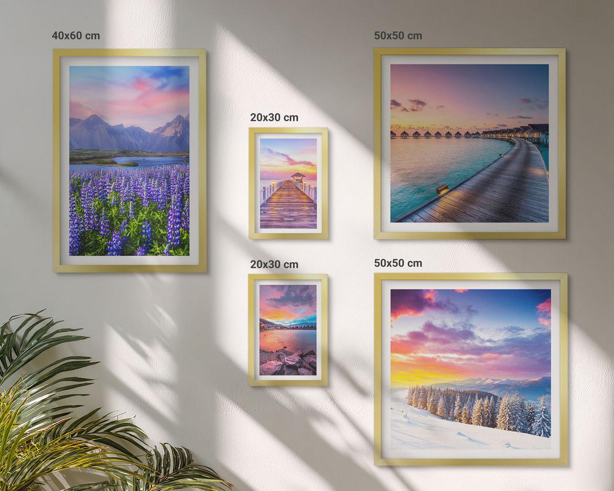 BILDER SET 5er Set - 50x50 cm & 20x30 cm & 40x60 cm Goldrahmen - Winterlandschaft des Pierbergs - Goldfarben, Kunststoff (40/60cm) - TULUP