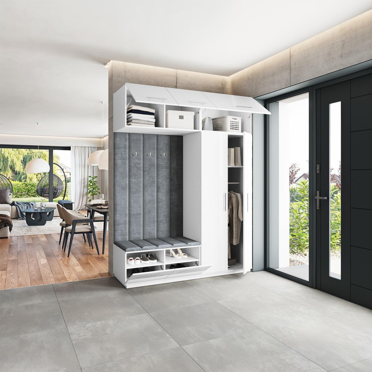 GARDEROBENSCHRANK REMA 180/240/60 cm Modern Garderobe-Set Weiß - Weiß/Grau, Holzwerkstoff (180/240/60cm) - MASSENO