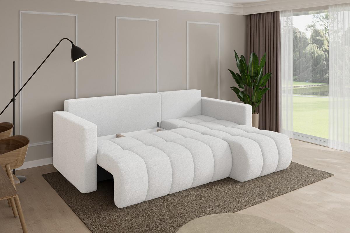 ECKSOFA mit Schlaffunktion Ottomane Rechts GARD-L 226x146x85 Weiß Bouclé - Schwarz/Weiß, Holzwerkstoff/Kunststoff (226/146cm) - ALTDECOR