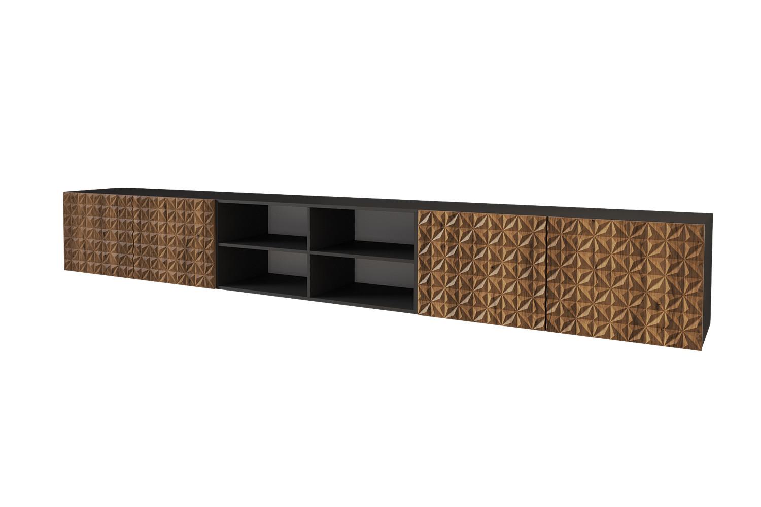 LOWBOARD VIRA-W 3x100x40x40 cm - Schwarz / Katania - Eiche Wotan, Holzwerkstoff (300/40/40cm) - ALTDECOR