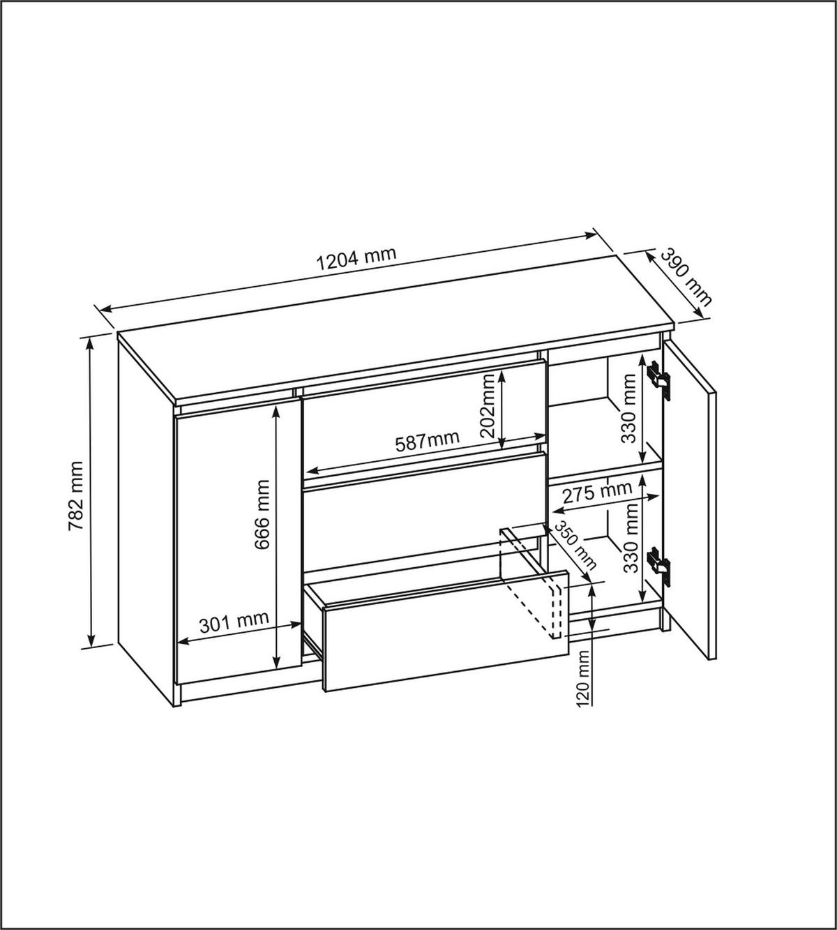 KOMMODE Schwarz 120/79/39 - Schwarz, Holzwerkstoff (120/79/39cm) - RAUMHIRSCH FURNITURE