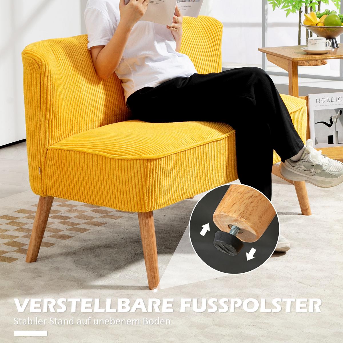 2-SITZER Sofa Polstersofa Doppelsofa Zweisitzer Sofa Cordartiges Polyester Gelb - Gelb/Naturfarben, Holz/Textil (56.5/77/117cm) - HOMCOM