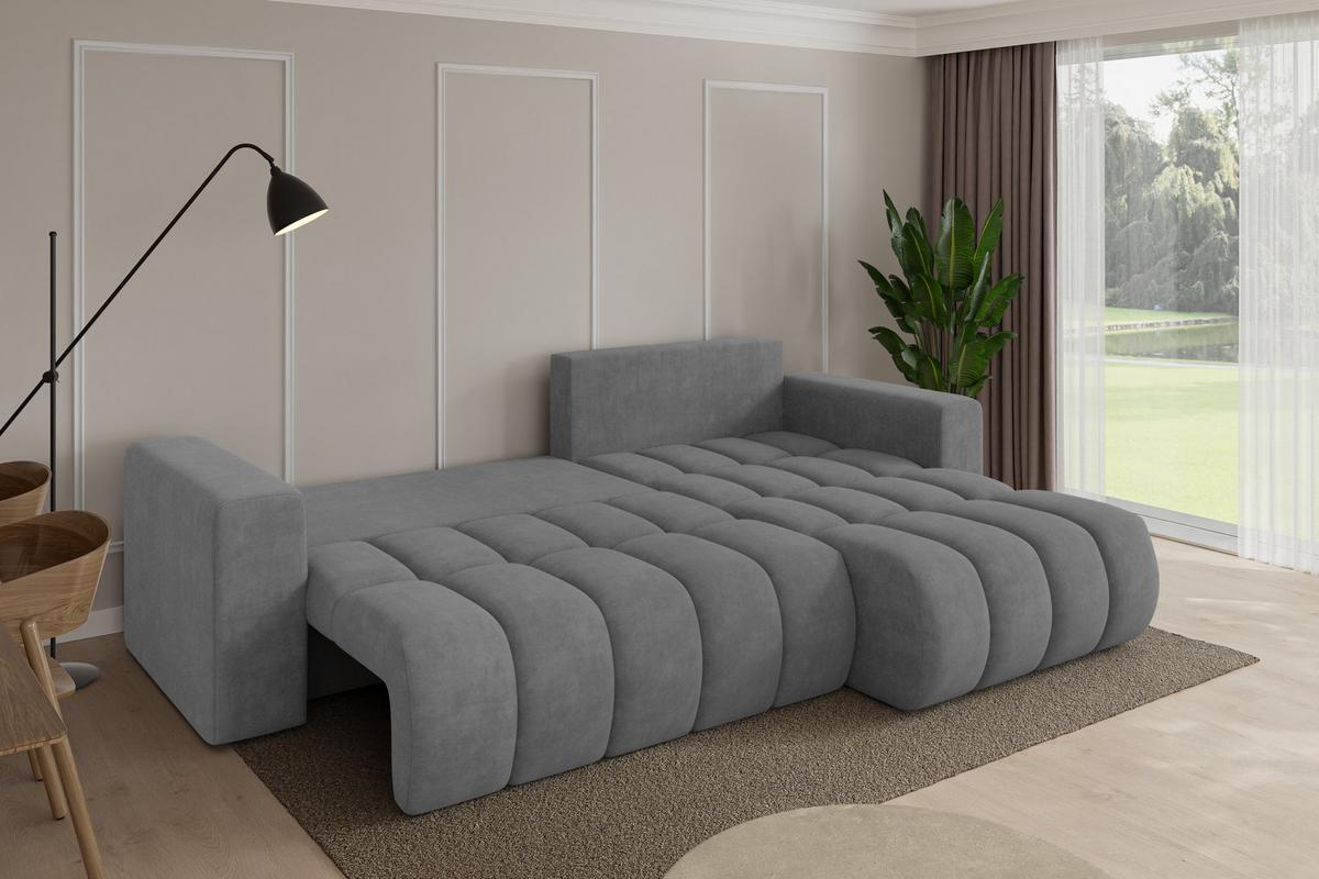 ECKSOFA mit Schlaffunktion Ottomane Rechts MILA-L-v1 277x195x86 Grau Velours - Taupe/Schwarz, Holzwerkstoff/Kunststoff (277/194cm) - ALTDECOR