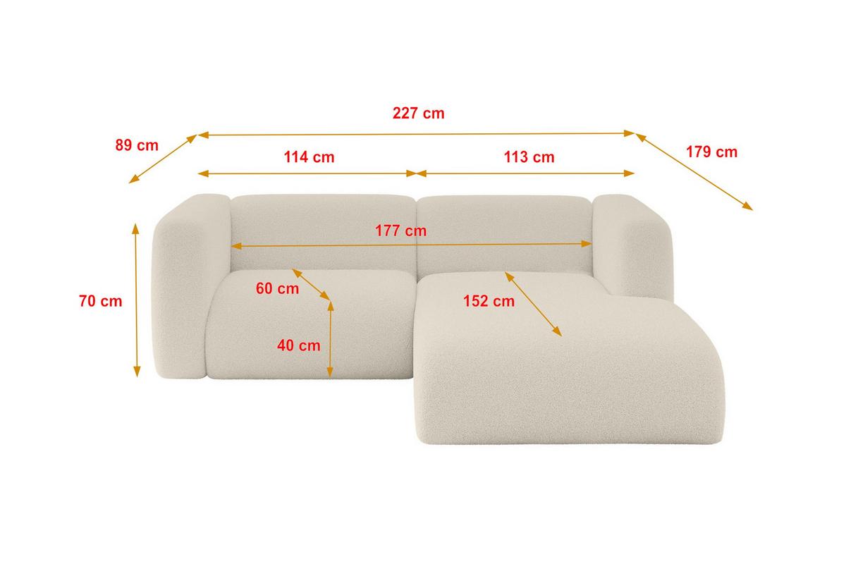 ECKSOFA Ottomane Rechts MIRA-L1 227x179x89 Beige Bouclé - Kaschmir/Beige, Holzwerkstoff/Kunststoff (227/179cm) - ALTDECOR