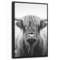 LEINWAND Bilder mit Rahmen - Schottischer Highlander - Nebel - Schwarz - Weiß - 20x30 - Grau, Textil (20/30cm) - MuchoWow
