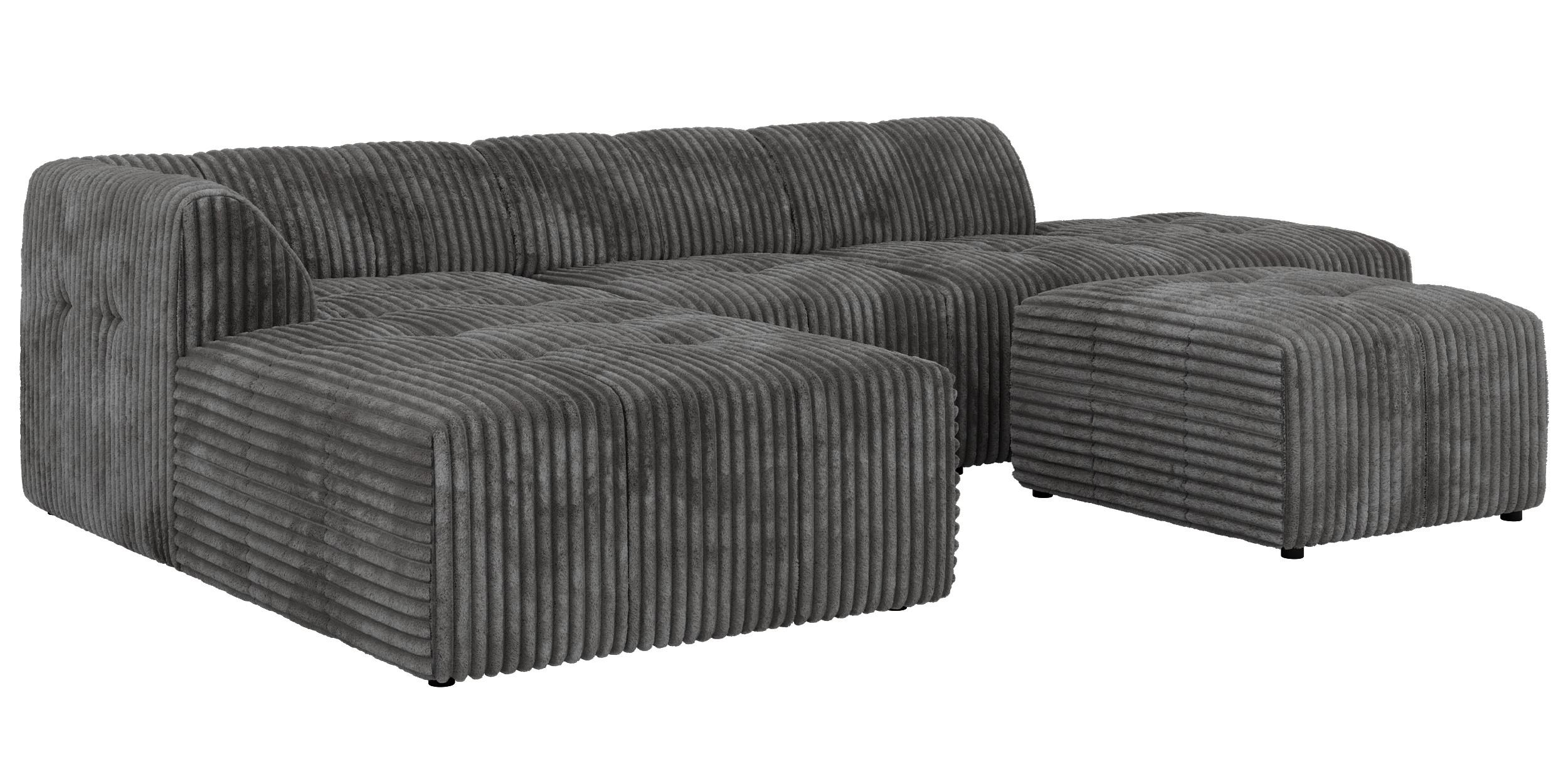 ECKSOFA GRIDA 4M L Grau Cord - Links - Schwarz/Grau, Kunststoff/Textil (335/176cm) - MKS