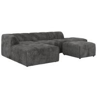 ECKSOFA GRIDA 4M L Grau Cord - Links - Schwarz/Grau, Kunststoff/Textil (335/176cm) - MKS