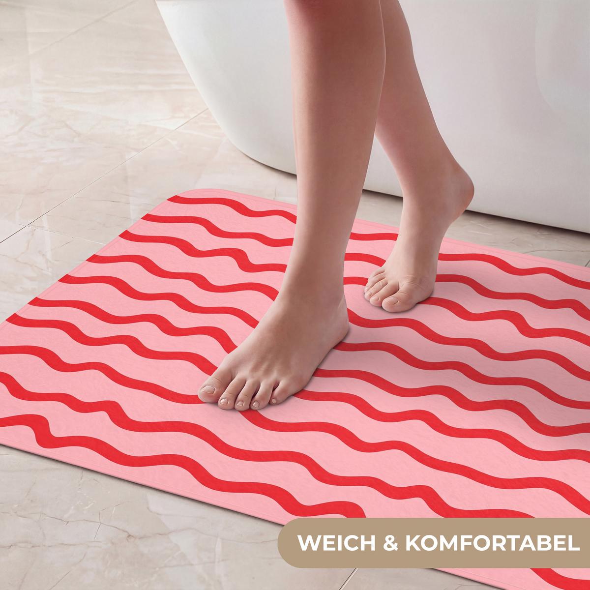 BADEMATTE Verspielt - Muster - Rot 80x50 cm - Rosa, Textil (80/50cm) - OnlyWow