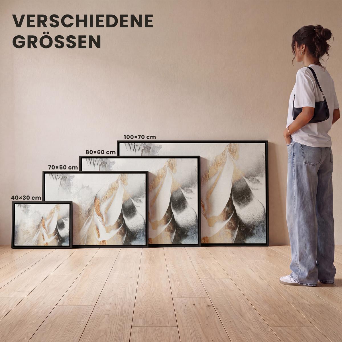LEINWAND Bilder mit Rahmen - Luxus - Abstrakt - Gold - Weiß - 100x70 - Goldfarben, Textil (100/70cm) - MuchoWow