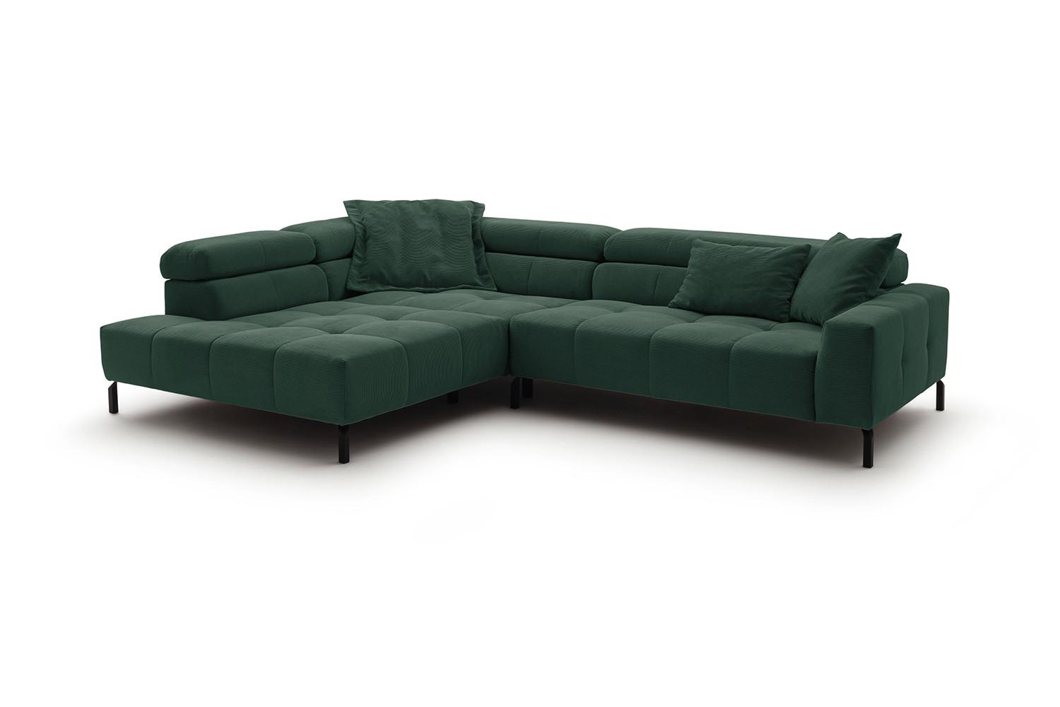 ECKSOFA OHIO Smaragdgrün Cord - Smaragdgrün/Schwarz, Textil/Metall (311/219cm) - KAWOLA