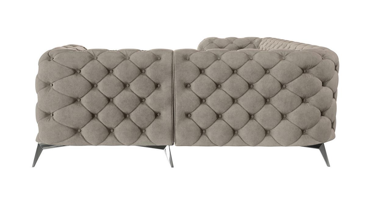 ECKSOFA Chesterfield Laura Dunkle Creme Samt, Ottomane rechts - Silberfarben/Creme, Holz/Textil (264/204cm) - S-Style