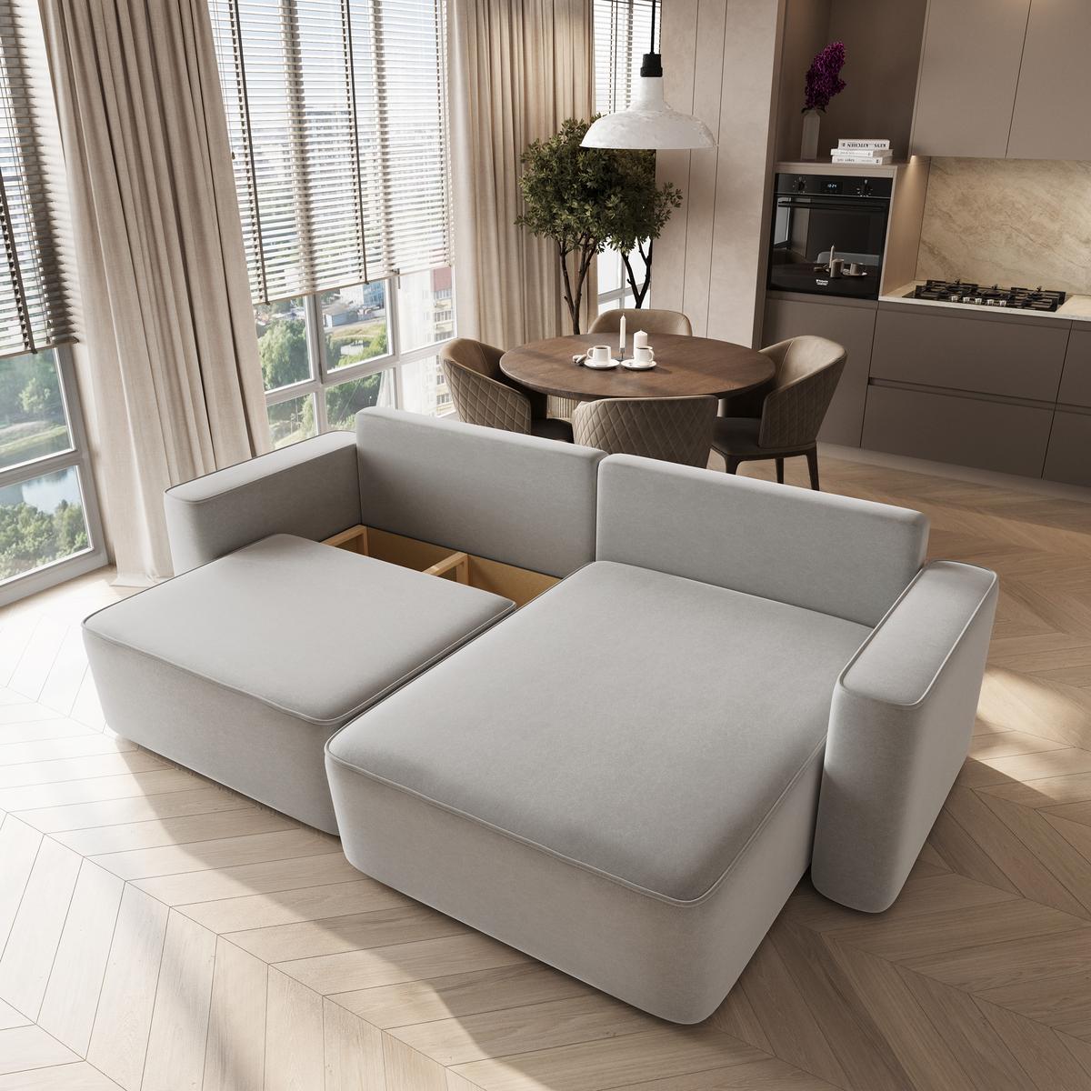 ECKSOFA BELISE CL Hellgrau Veloursstoff mit Schlaffunktion - Hellgrau, Holz/Textil (252/162cm) - MASSENO