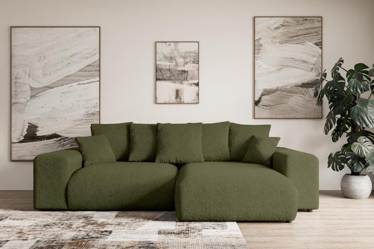 ECKSOFA Ottomane rechts ESKAR-L 266x176x72 Olivgrün Bouclé - Schwarz/Olivgrün, Holzwerkstoff/Kunststoff (176/266cm) - ALTDECOR