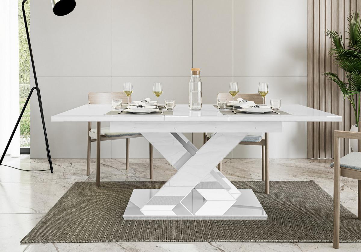 ESSTISCH RUDEN Ausziehbar 140 - 180 / 80 x 76 cm - Weiß Hochglanz/Weiß, Holz (140/80/76cm) - MASSENO