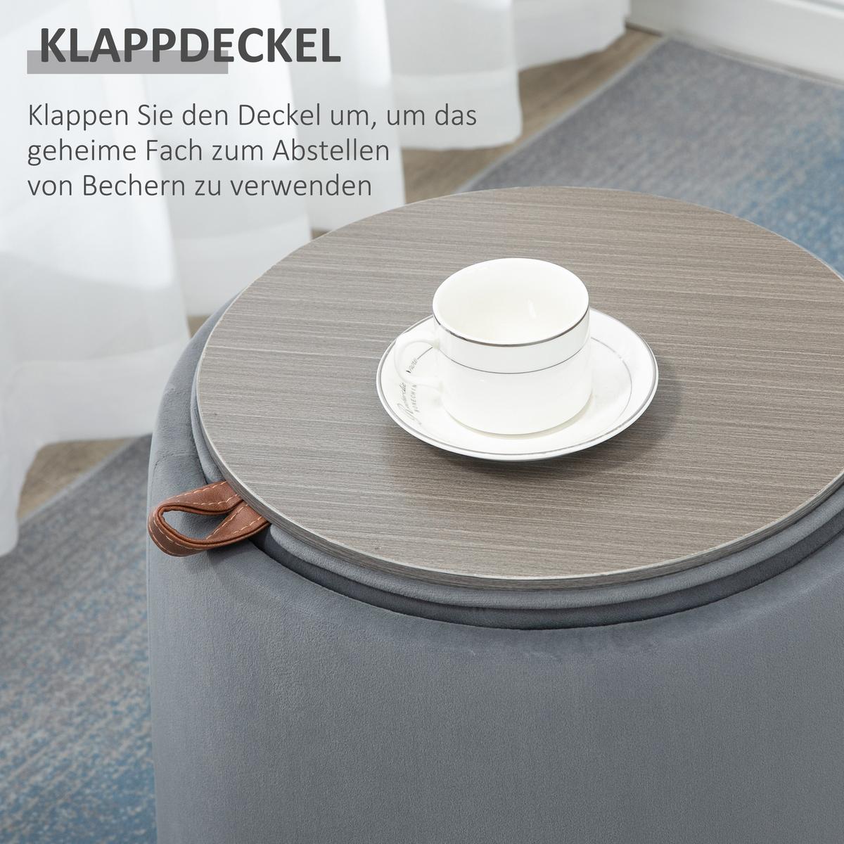 2-IN-1 Ottomane Sitzhocker inklusive Stauraum, abnehmbaren Deckel in Samtoptik - Braun/Naturfarben, Holz/Kunststoff (44/47.5/44cm) - HOMCOM
