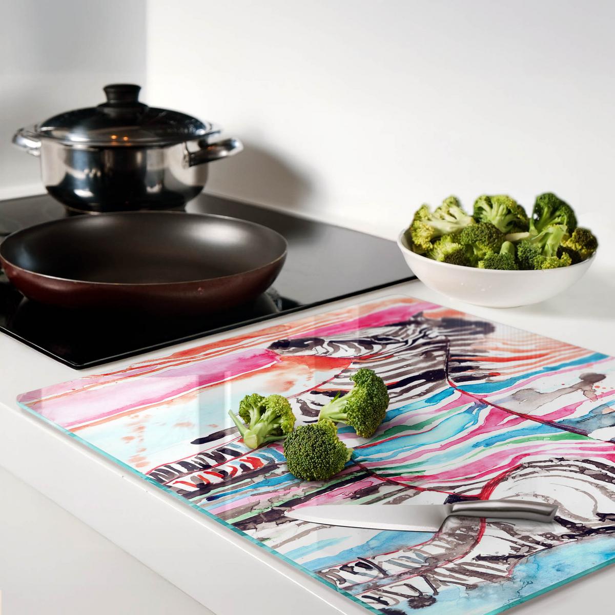 GLASPLATTE 60x52 cm Buntes Zebra - Multicolor, Glas (60/0.4/52cm) - TULUP