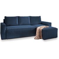 ECKSOFA POTARO Blau Kordstoff mit Schlaffunktion - Blau/Grau, Holz/Kunststoff (232/140cm) - MASSENO