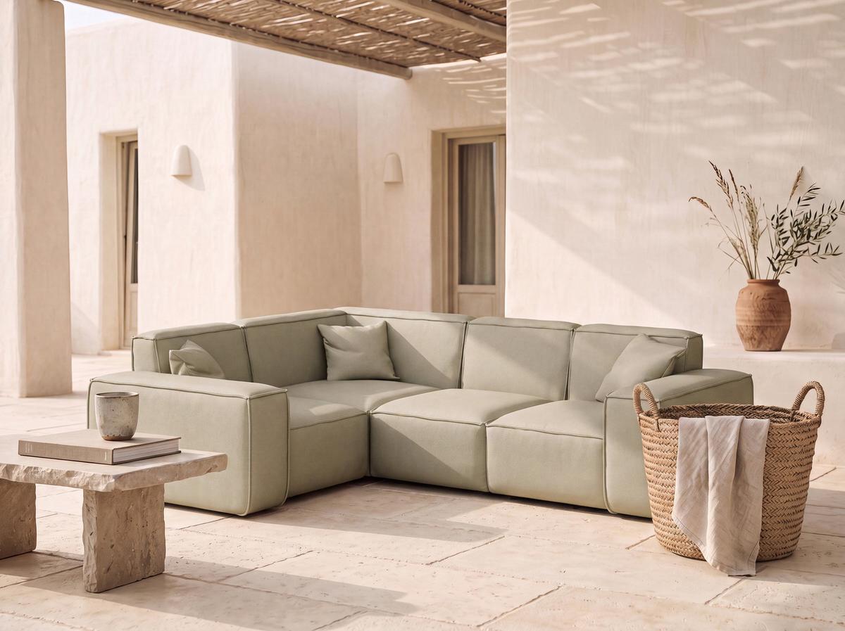 GARTENECKSOFA Lorento Outdoor in L-Form, Universell, Taupe Beige Kunstleder 251/73/186 cm - Taupe/Beige, Textil (251/73/186cm) - WFL GROUP