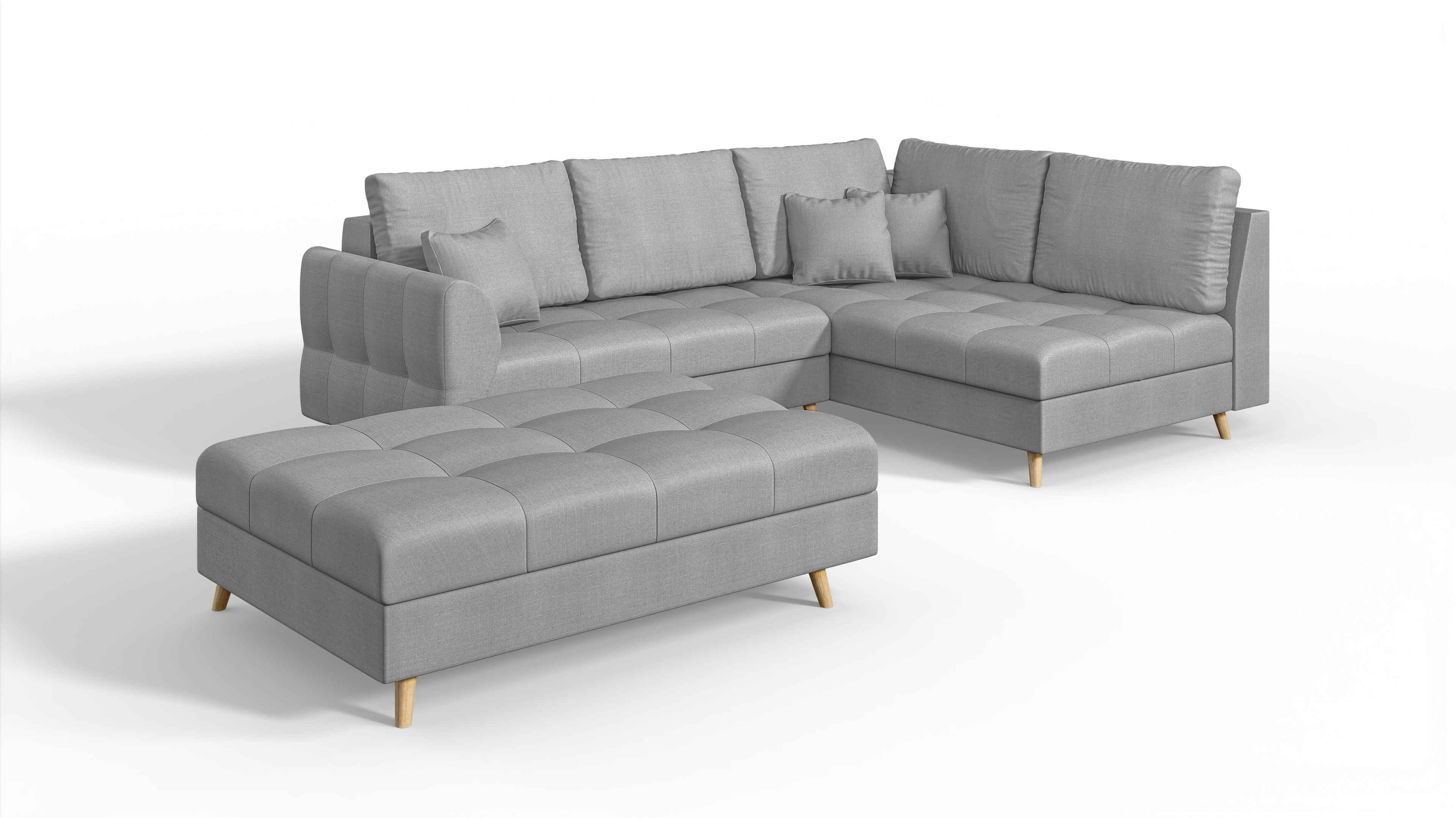ECKSOFA MIT HOCKER Lorine Mikrofaser Grau - Hellbraun/Grau, Buchenholz/Textil (231/161cm) - S-Style Möbel