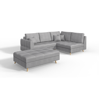 ECKSOFA MIT HOCKER Lorine Mikrofaser Grau - Hellbraun/Grau, Buchenholz/Textil (231/161cm) - S-Style Möbel