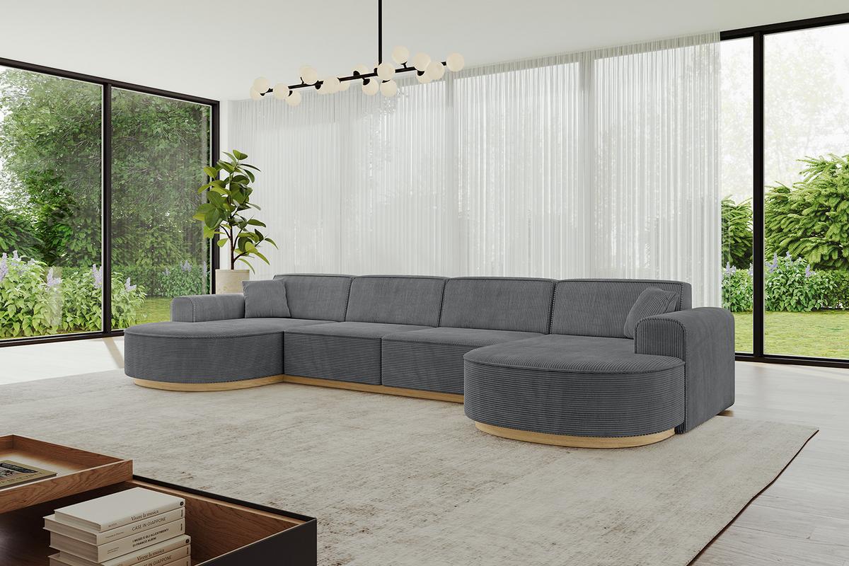 WOHNLANDSCHAFT MARI-U2-v2 - 388x171x83 cm Dunkelgrau Cord - Dunkelgrau, Holzwerkstoff/Textil (388/83/171cm) - ALTDECOR